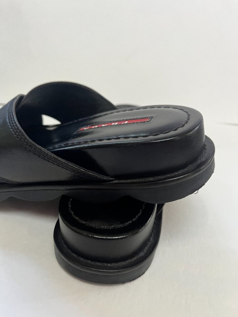 Prada Sport Linea Rossa black leather criss-cross slide sandals - Picture 3 of 4